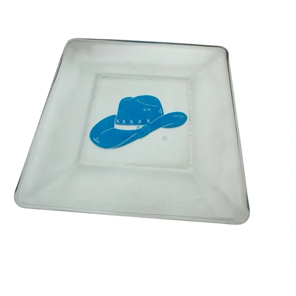 Western Glass Plate Set with Blue Designs